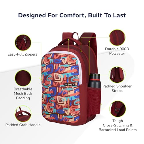 Image of Provogue Vortex EasyGo laptop backpack with large compartments, college bag, office backpack, travel bag, laptop bag for men and women with bottle holder and side pocket,33 Ltr