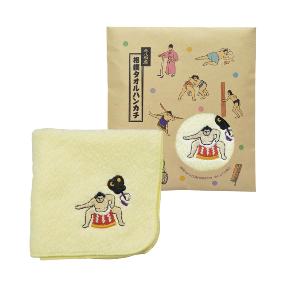 Imabari Sumo Towel Handkerchief Embroidered Cotton 8.7in Cream Japan