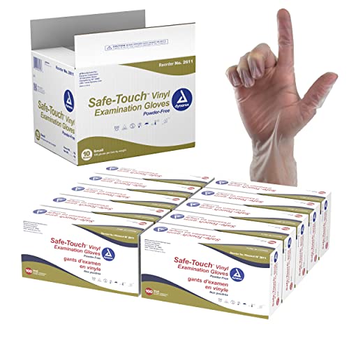 Dynarex Safe-Touch Vinyl Disposable Exam Gloves, Powder-Free, Food Safety and Compliance, Ambidextrous, Clear, Small, 1 Case - 10 Boxes of 100 Gloves