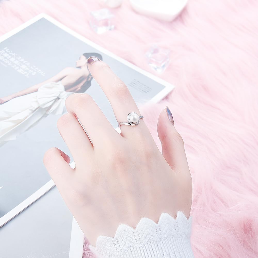 Sterling Silver Round CZ Ring Mounting for Women, Adjustable Ring Fittings Accessories for Pearl Jewelry Making - Image 5