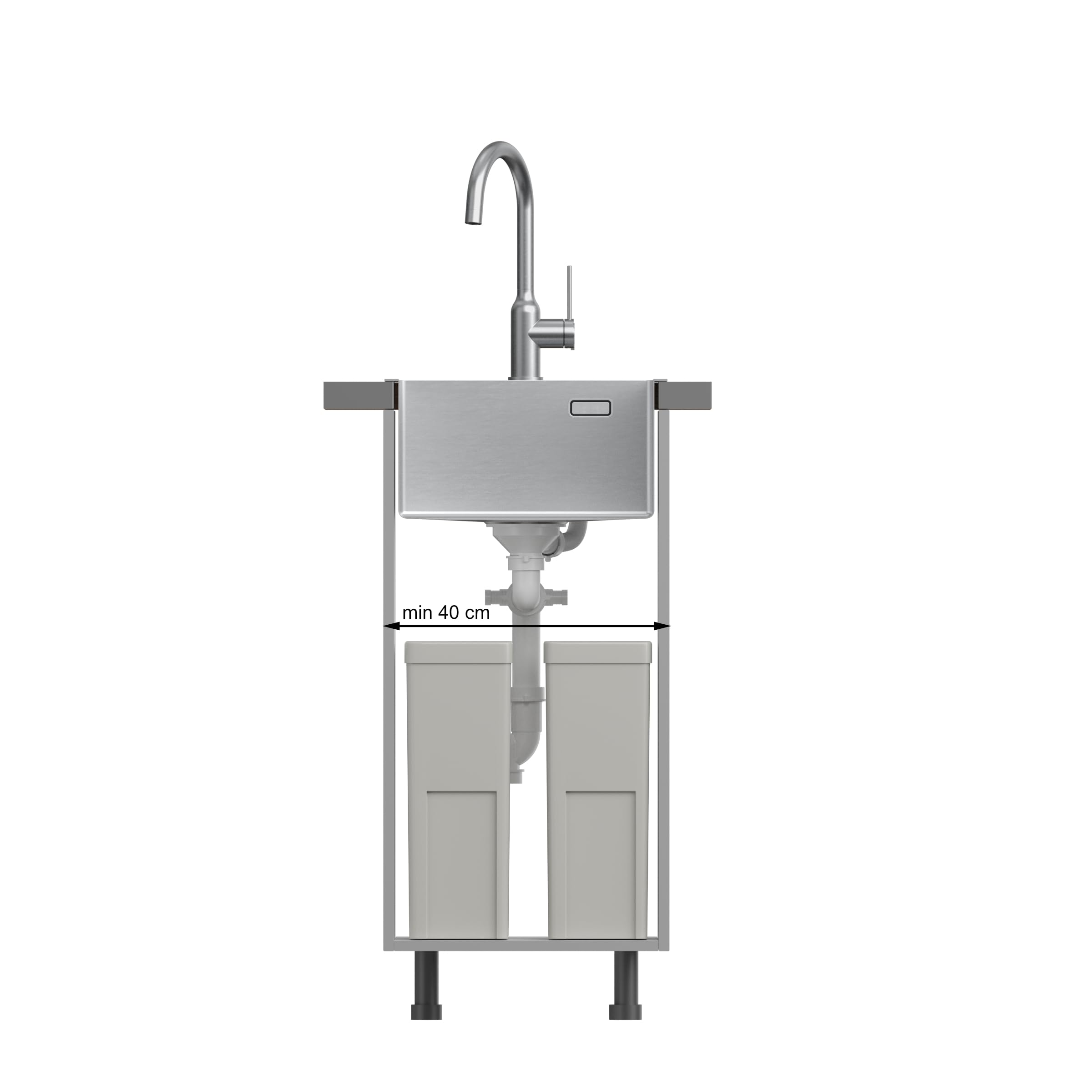 QUADRON fregadero plata | tamaño 40 x 50 cm | fregadero de un seno RUSSEL 90 fregadero de cocina de un seno con cámara de acero fregadero de acero inoxidable | con sifón y tapón de rosca