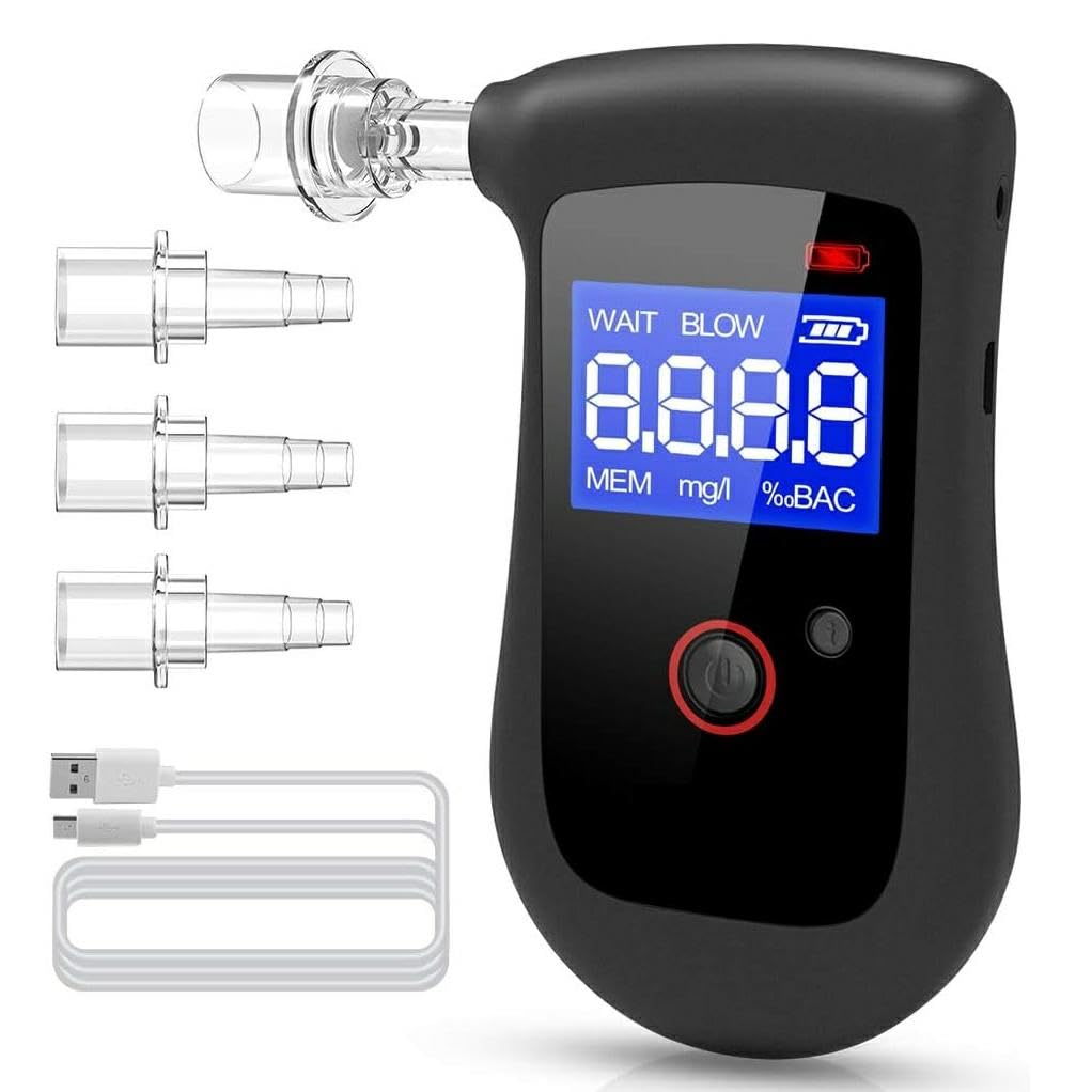 Breathalyzer Rechargeable Alcohol Tester Breath Analyzer to Test Alcohol, Low Standby Current. Breath Test with 20 Memories