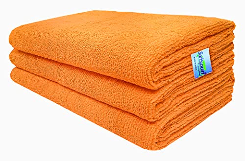 Image of SOFTSPUN Microfiber Cleaning Cloths 50X50 cms 3 pcs Towel Set 340 GSM Orange! Highly Absorbent Lint and Streak Free Multi-Purpose Wash Cloth for Kitchen Car Window Stainless Steel Silverware.