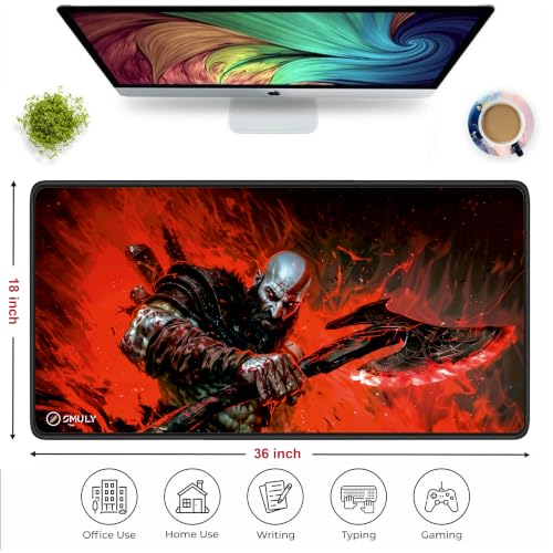 Image of Action Warrior Theme Mouse Pad 18x36 Inch 3mm Extended Gaming Desk Mat with Anti-Slip Rubber Base Mousepad for Smooth Surface Desk pad for PC & Laptop Use Waterproof & Stiched (Multicolour)