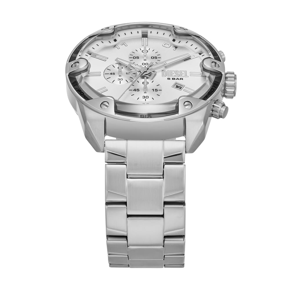 Diesel Uomo Orologio e Bracciale D Logo in Pietre Semi-Preziose Argento con Borchie, Set