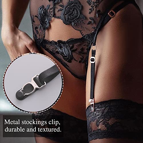 Lace Garter Belt Suspender Straps Sexy Sheer Mesh High Waisted Lingerie Panty Thong 4 Metal Clips For Thigh Hold Up Tights (Black) #TOP1