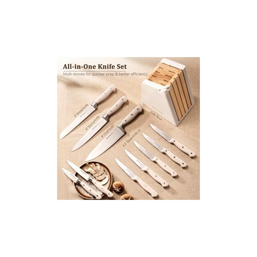 Astercook-Knife-Set-Kitchen-Knife-Set-with-Block-and-Sharpener-12-Pcs-Ultra-Sharp-High-Carbon-Stainless-Steel-Knife-Block-Set-with-Non-Slip-Full-Tang-Ergonomic-Handle-Cream-White-Cutlery-Set Astercook Knife Set, Kitchen Knife Set with Block and Sharpener, 12 Pcs Ultra-Sharp High Carbon Stainless Steel Knife Block Set with Non-Slip Full Tang Ergonomic Handle, Cream White Cutlery Set