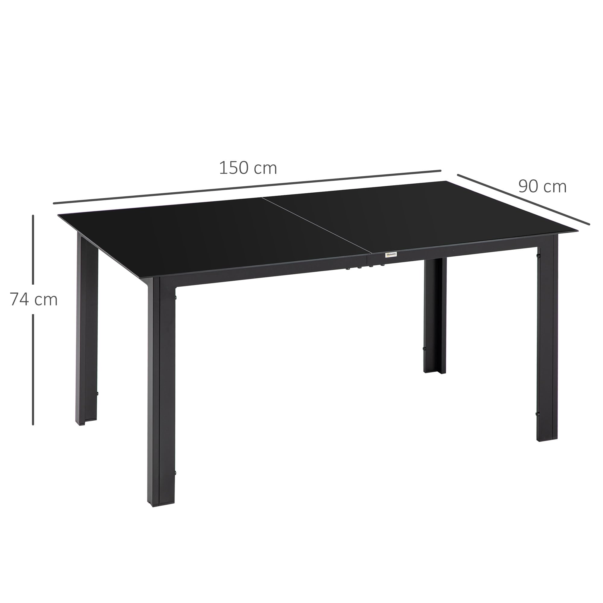 Outsunny Tavolo da Giardino con Piano in Vetro Temperato 150x90 cm per 6 Persone, Tavola da Pranzo da Esterno Rettangolare in Alluminio, per Patio, Terrazzo, Balcone, Nero