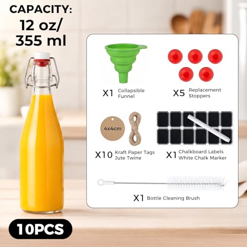 Image of Ruckae Swing Top Glass Bottles,Flip Top Glass Bottle with Lids Sealable Kombucha Bottle for Brew Beer Syrup Vanilla Extract Air Tight Bottles for Gift (12 oz 10 pack)
