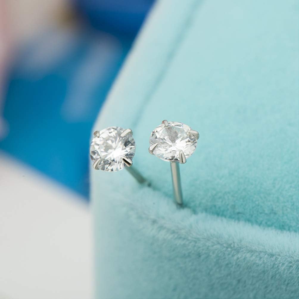 TTVOVO 925 Sterling Silver Stud Earrings Princess Cut Cubic Zirconia Sparkling Simulated CZ Diamond Earrings for Women Men Round 4 Prong Ear Studs Piercing Earrings Hypoallergenic Jewelry Gifts, 8MM - Image 4