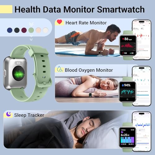 Image of Quican Smart Watches for Women /Men, Smart Watch for Android Phones & iPhone, Fitness Watches for Women with Alexa, Call & Notification Alerts, Tracks Heart Rate /Sleep Smartwatches (Green, 1.8 inches)