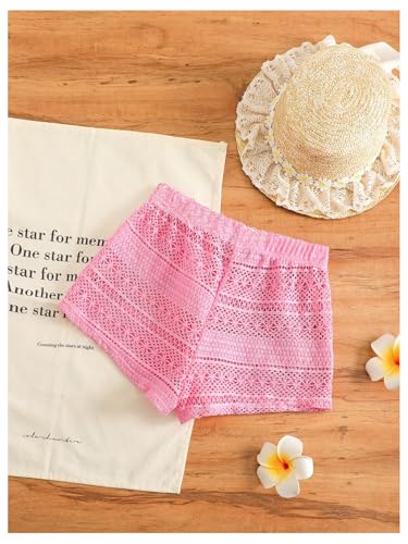 Image of Milumia Girl's Crochet Swim Cover Up Hollow Eyelet Shorts Bikini Coverup Vacation Outfits