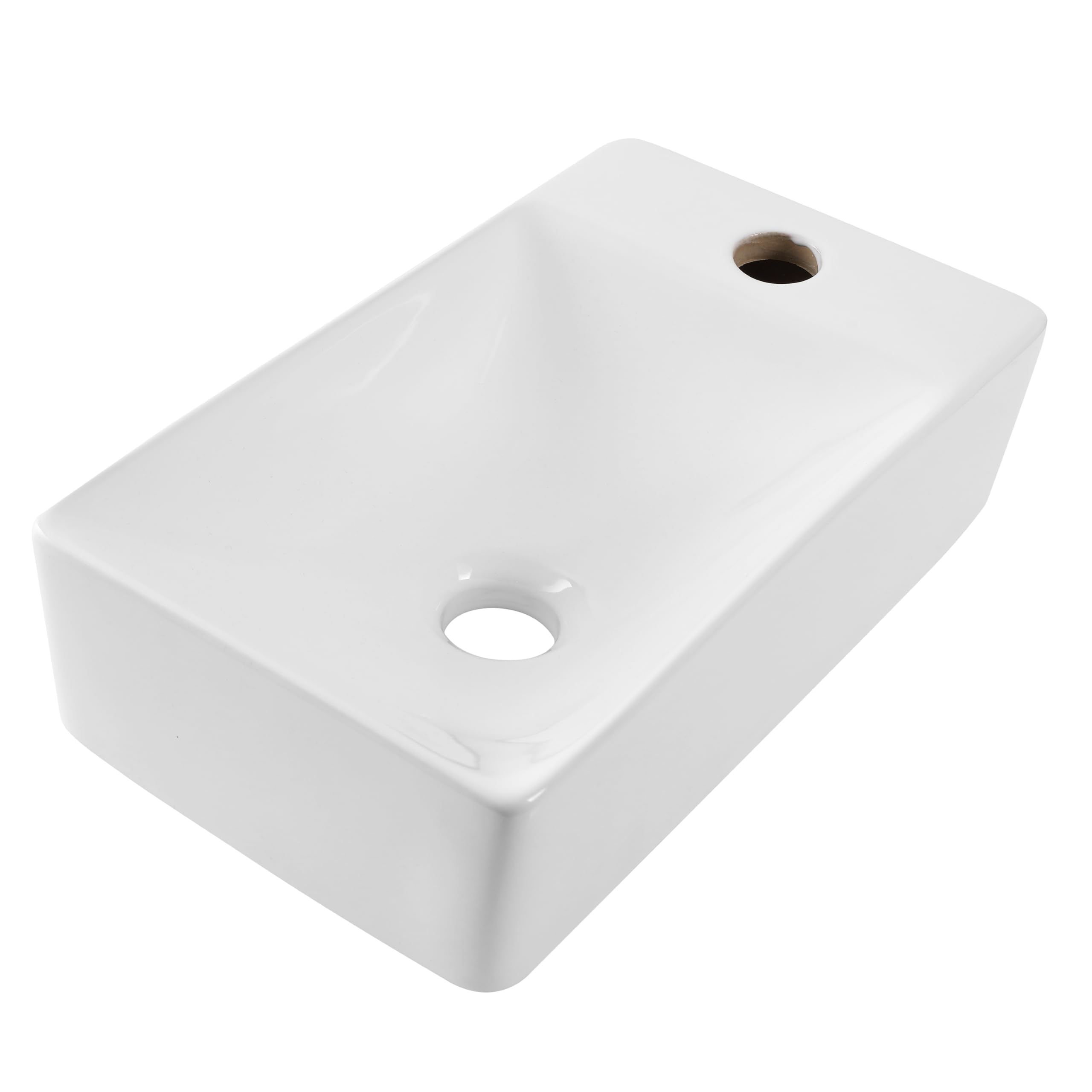 JONATHAN Y SNK1004A-R Felix - Mini fregadero rectangular de cerámica de 38.1 cm de ancho x 20.3 cm de profundidad para montar en la pared, grifo del lado derecho, color blanco