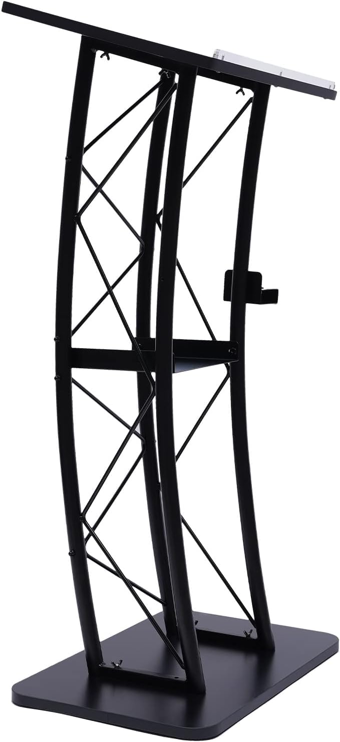 Leggio professionale curvo in metallo con portabicchieri | 40 x 60 x 120 cm podio da pavimento per chiesa, ufficio e conferenze