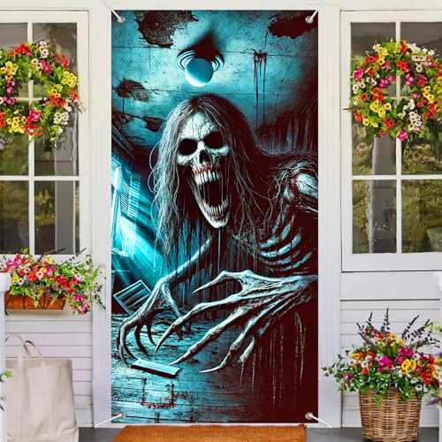 Image of BlissYard Halloween Door Cover Shadow Ghoul Boo 35x71 Inch Polyester | Door Banner, Wall Hanging | Shadow Ghoul Entry Decor, Boo Party Backdrop | Porch, Hallway, Photo Area (Spooky Art)