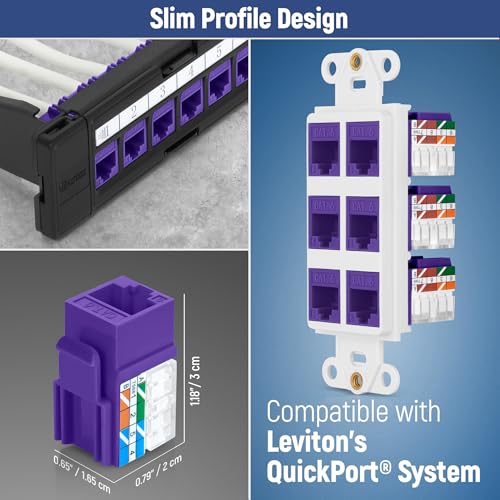 Image of Everest 90 Degree RJ45 Cat6 Keystone Jacks Slim Profile 50-Pack Purple | Compatible with 90 Angled Speed Termination Tool - easyJACK (B094WB91H3)