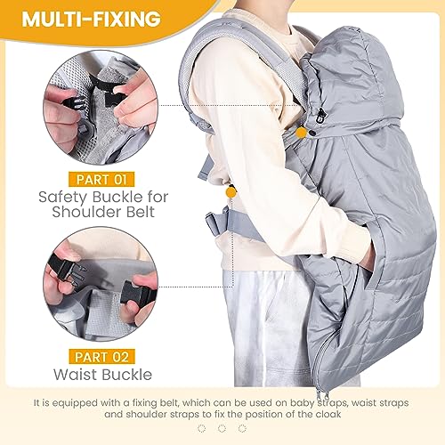 Image of Orzbow Winter Baby Carrier Cover with Detachable Hood, Waterproof & Windproof, Universal for Baby Carriers and Baby Waist Stool, Baby Bunting Bag for Car Seats and Strollers with Storage Bag, Gray