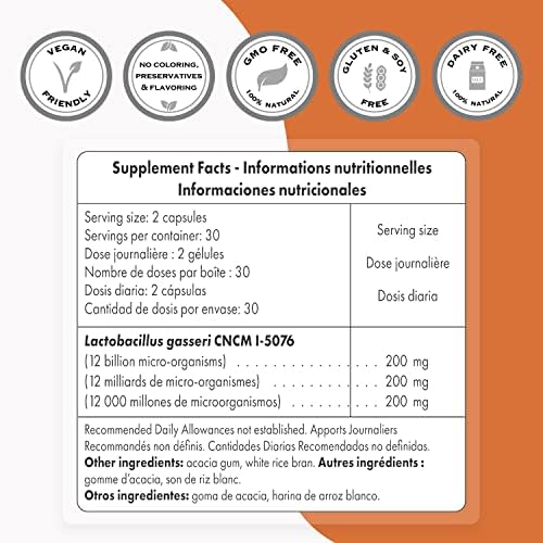 Supersmart - Lactobacillus Gasseri 200 mg - 6 Billion Micro-Organisms (CFU) Per Day - Restores The Balance of intestinal Microflora - Probiotic Strain | Non-GMO & Gluten Free - 60 Dr Capsules 3 Supersmart - Lactobacillus Gasseri 200 mg - 6 Billion Micro-Organisms (CFU) Per Day - Restores The Balance of intestinal Microflora - Probiotic Strain | Non-GMO & Gluten Free - 60 Dr Capsules