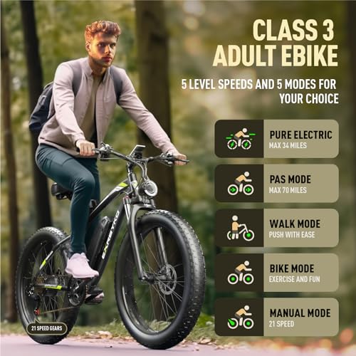 Exrbyko EXR-02 E Bikes For Adults Electric, 750W Peak 1000W 34Mph Fat Tire Electric Bike For Adults, 48V 17.5Ah 840Wh Battery, 70 Miles Ebike With 21-Speed Gear On/Off Road Electric Bicycle Ul Certified thumb #3