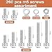 260 Pcs M5 Screws Assortment Kit, M5 Bolts Kit M5x 8/10/12/16/20/25/30/35mm, 304 Stainless Steel Hex Socket Head Screws Nuts Bolts and Washers Set