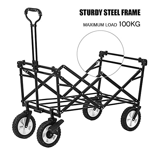 QZQJUILU Zusammenklappbarer All-Terrain-Mehrzweckwagen für den Außenbereich, robuster zusammenklappbarer Gartenwagen, Einkaufstrolley, Strandwagen mit Rädern und verstellbarem Griff – Bild 3