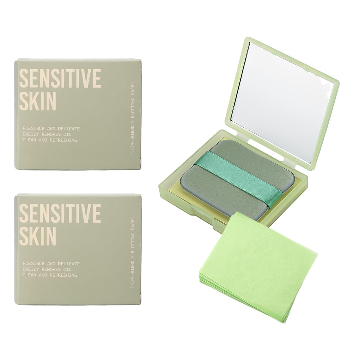 300 Salviette Assorbi Sebo, Fogli Salviette Opacizzanti Viso, Blotting Paper Viso, Con Specchio E Puff, Opacizzante Per Pelle Grassa, Facile Da Portare Ovunque(B)