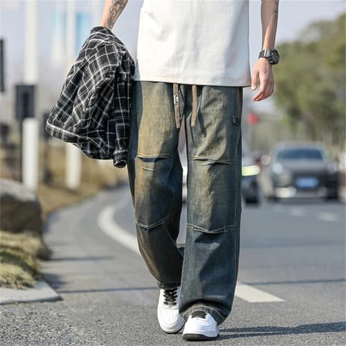 Men Spring Wide Leg Washing Jean Loose Street Trousers Neutral Solid Color Thin Cargo Pants3
