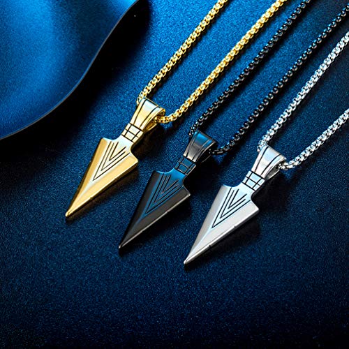 Jayumo Men's Stainless Steel Cool Spearpoint Arrowhead Pendant Necklace For Men Boys 20-24 Inch Chain ，Gold Silver Black Necklace (Black, 20.00) #TOP4