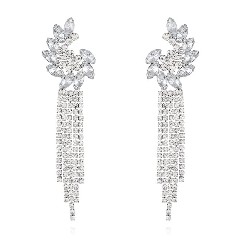 Mlouye Chandelier Drop Earrings Long Dangling Leaf Marquise Teardrop Austrian Crystal Dangle Earring for Women Girls, Austrian Crystal, Cubic Zirconia