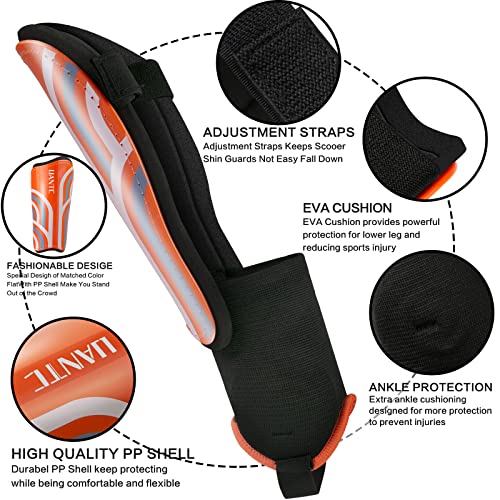 Uantc Shin Guards - Soccer Shin Guards With Ankle Protection Cushion Reduce Shocks And Injuries - Calf Protective Gear For Kids/Adults - Shin Guards Soccer Youth For Boys/Girls (Orange, X-Small) #TOP1