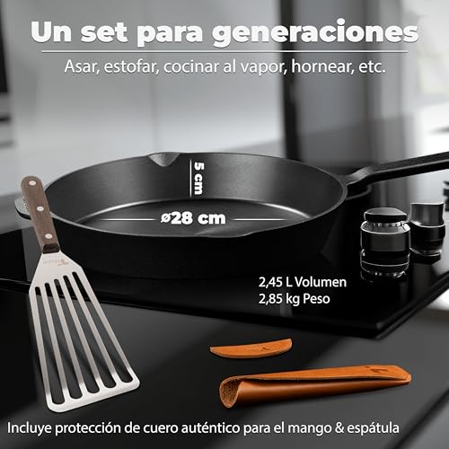 TECOR Sartén de hierro fundido, detalle de accesorios