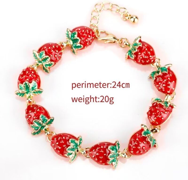 Funny Cute Strawberry Bracelet for Women Sweet Fruit Strawberry White Flower Charm Bracelet Jewelry Lover Party Birthday Valentine's Day Gifts - Image 2