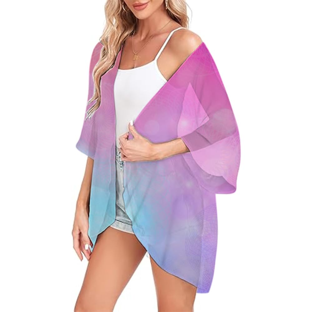 Strandkleid Strand for Frauen Gradienten Gedruckt Badeanzug Cover Up Kleider Mantel Meer Badeanzüge Sommer Chiffon Strickjacke Tops Shirts Strandkleider(KWLCZ32515094,L)