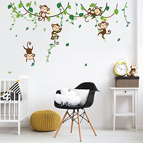 Decalmile Jungle Tree Animal Wall Stickers Bundle With Monkey On Vines Wall Decals Kids Room Nursery Daycare Wall Decor #TOP1