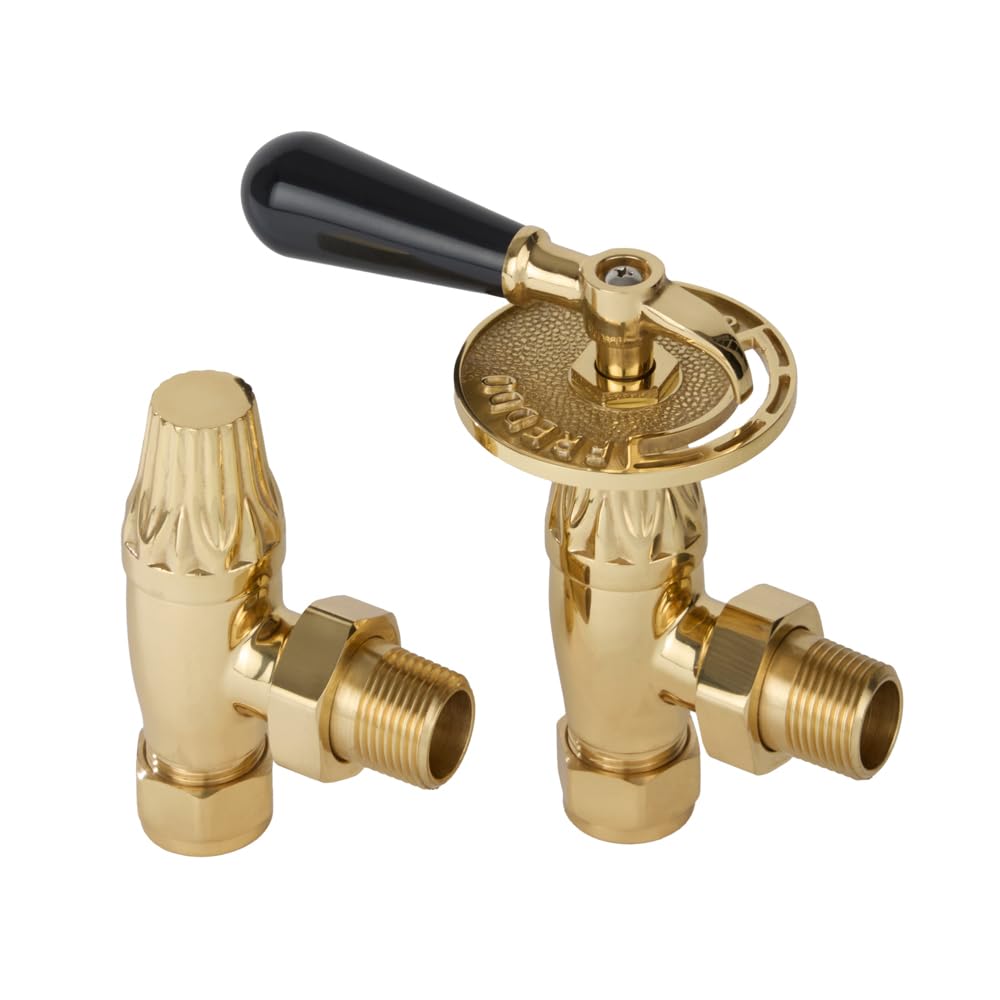 Milano 1/2" Thread Angled Polished Brass Thermostatic Heated Towel Rail Radiator Valves