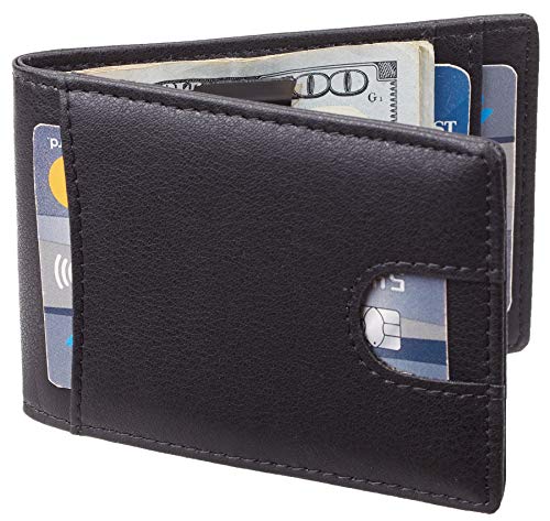 Gostwo Mens Bifold Wallet Money Clip RFID Blocking Travel Wallet Credit Card Holder (napa black size A)