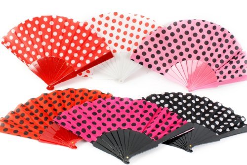 Plastic Polka Dot Hand Fan 23cm - Set Of 4 by PinkWebShop
