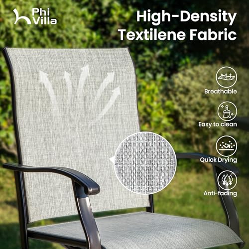 Image of PHI VILLA Outdoor Swivel Patio Bar Stools Set of 6, 30 Inch Bar Height Tall Patio Chairs with Back & Armrest, Durable Textilene Fabric in Grey for Deck Lawn Garden