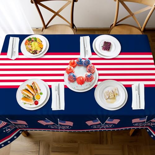 Image of Childom 2 Pack Patriotic Tablecloth,Patriotic Decorations 54 inch x 108 inch Disposable American Flag Tablecloth,Plastic Table Cover for Veterans Day Decorations,Fourth of July,Camping,Picnic,Party Supplies