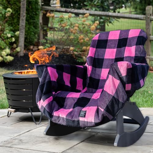 CITYBONFIRES The Chair Blanket Reversible Waterproof with Polar Fleece Lining Portable Outdoor Cover for Camping Sports & Patio Folds into Carry Pouch with Strap - Pink Plaid