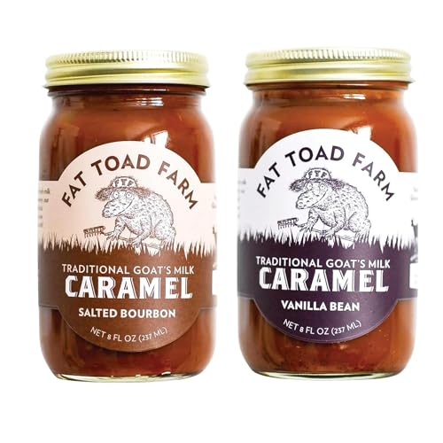 Fat Toad Farm - Goat’s Milk Caramel Sauce Bundle, Salted Bourbon & Vanilla Bean Cajeta, Small-Batch Vermont Made, All Natural Dulce de Leche Style Dessert Sauce, 8 oz Jars