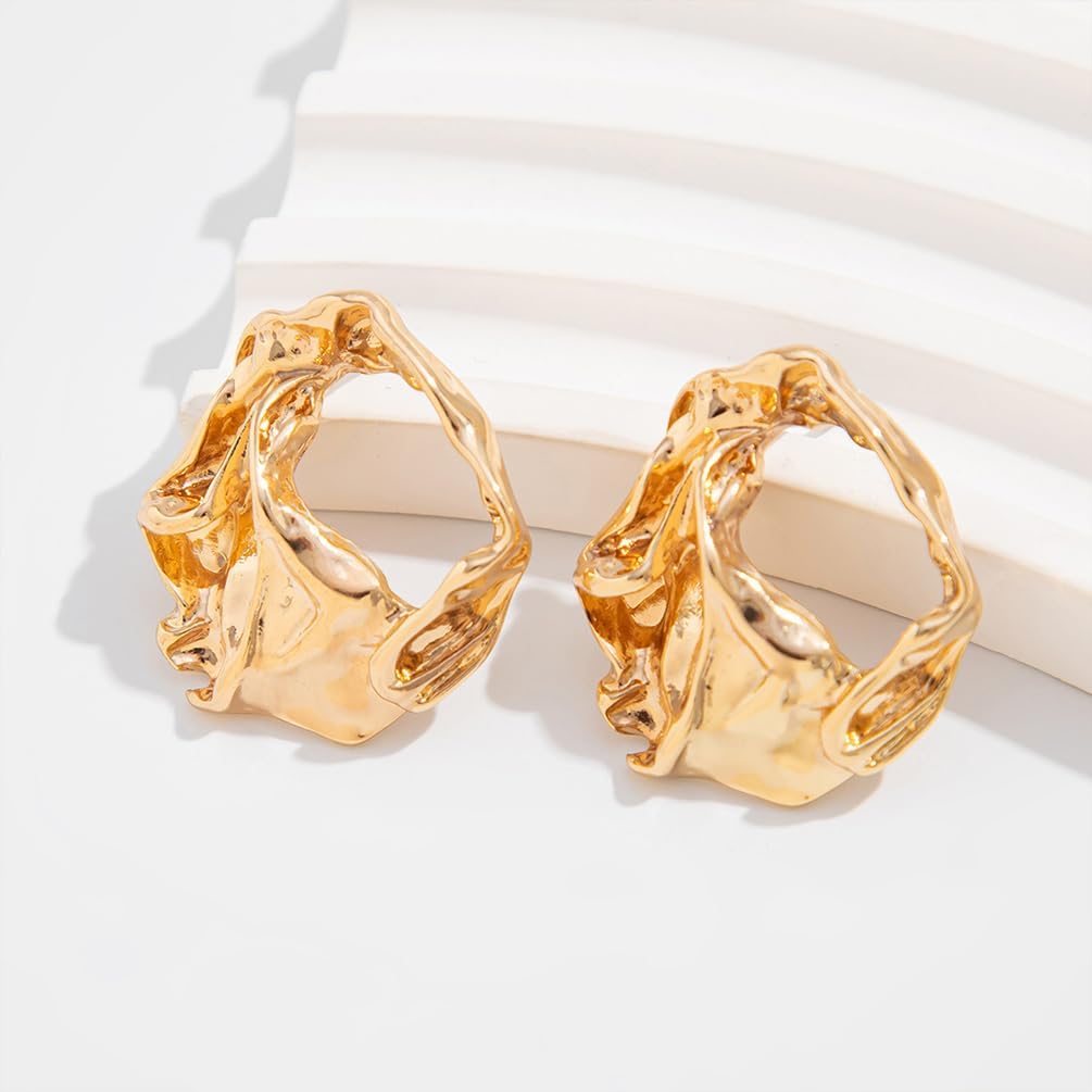 Gold Geometric Pleated Statement Earrings for Women Fashion Irregular Liquid Dangle Drop Earring Vintage Hippie Formal Jewelry Silver Accessories Gifts - Image 5