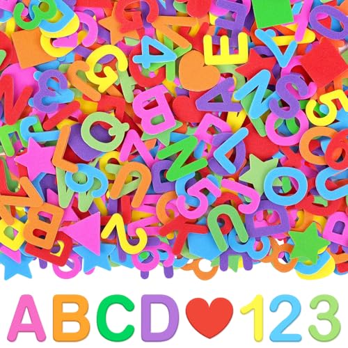 1328 PCS Foam Letter Stickers Foam Alphabet Number Shape Stickers Self Adhesive EVA Letters Sticker for Crafts School Project Scrapbooking Bulletin Board Classroom Supplies DIY Decor(Colorful)