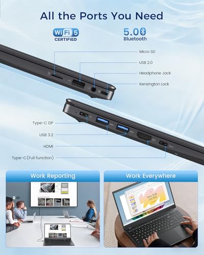 Image of Laptop Computer, 15.6 Inch Laptops with 8GB RAM 128GB SSD, Pentium Gold 6500Y (Up to 3.4GHz), FHD IPS Screen, USB 3.2, USB C, HDMI, Numeric Keypad, Lightweight Laptop for School, Work and Home