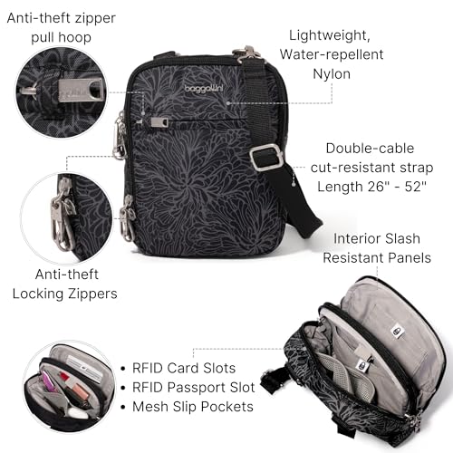 Image of Baggallini Securtex Anti-theft Mini Everything Crossbody Bag, 6.3 inchx8.25 inch Rfid, Locking Zippers & Cut-resistant Strap