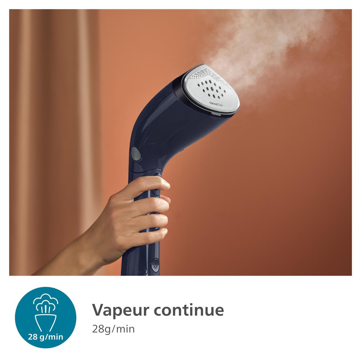 Philips Défroisseur à Main Série 7000 - Steamer 1500W, Vapeur 28g/min, Technologie OptimalTemp, Semelle Métal, Réservoir 100 ml, prêt en 30 sec, Pochette & gant, Léger 865g, Deep Azur (STH7020/20)