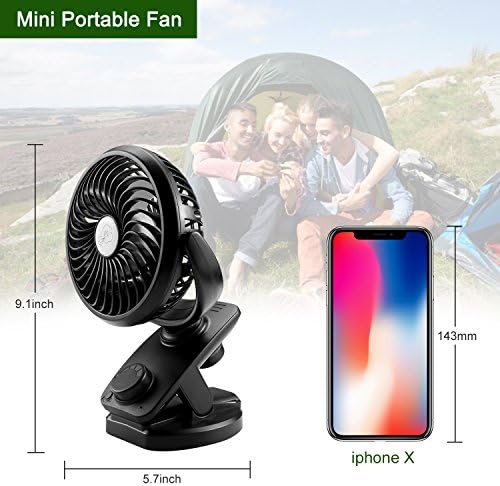 COMLIFE USB Desk Fan,90°Auto Rotation Portable Clip On Stroller Fan,5000mAh Rechargeable Battery Personal Fan with Diffuser Function&Powerful Airflow for Home Office Outdoor(Ultra Quiet,Up to 40hrs)