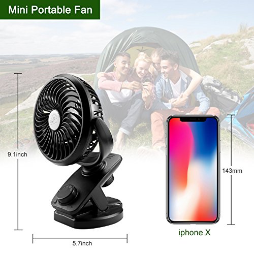 COMLIFE F170 Clip On Fan - Auto Oscillation Personal Fan - 5000 mAh Battery Operated Fan, USB Desk Fan Stepless Speeds Control, Powerful Airflow for Hurricane, Camping, Office, Car - Thumbnail 7