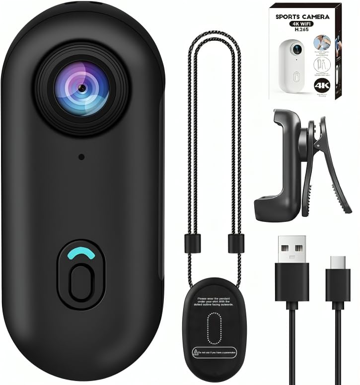 Thumb Action Camera 4K, Mount Anywhere, Small Body Camera with Spring Clip, Vlogging camera, Hands-Free POV Recording, Helmet Cam for Cycling, Motorcycle Tiny Pocket Vlogging Portable Hands