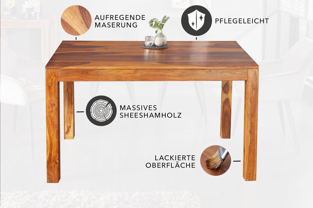Riess Ambiente Massivholz Esstisch Pure 120cm Natur Stone Finish Sheeshamholz einzigartige Maserung Esszimmertisch Massivholztisch Holztisch Küchentisch